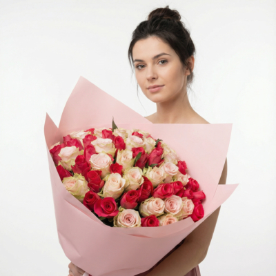 Mix róż jasno różowych i ciemnych.