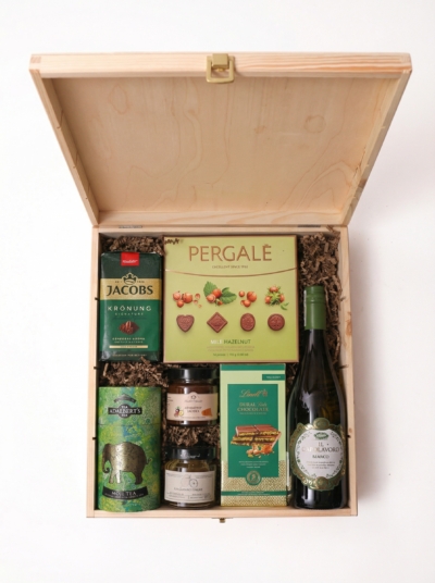 Elegancki zestaw prezentowy z winem w drewnianym pudełku premium